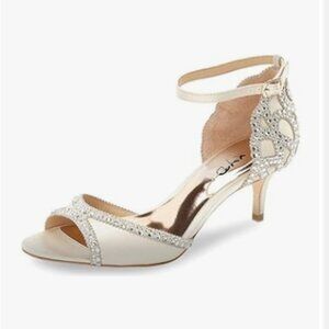 XYD Ivory Chic Peep Toe D'Orsay Kitten Heel Rhinestone Studs Ankle Strap Sandal